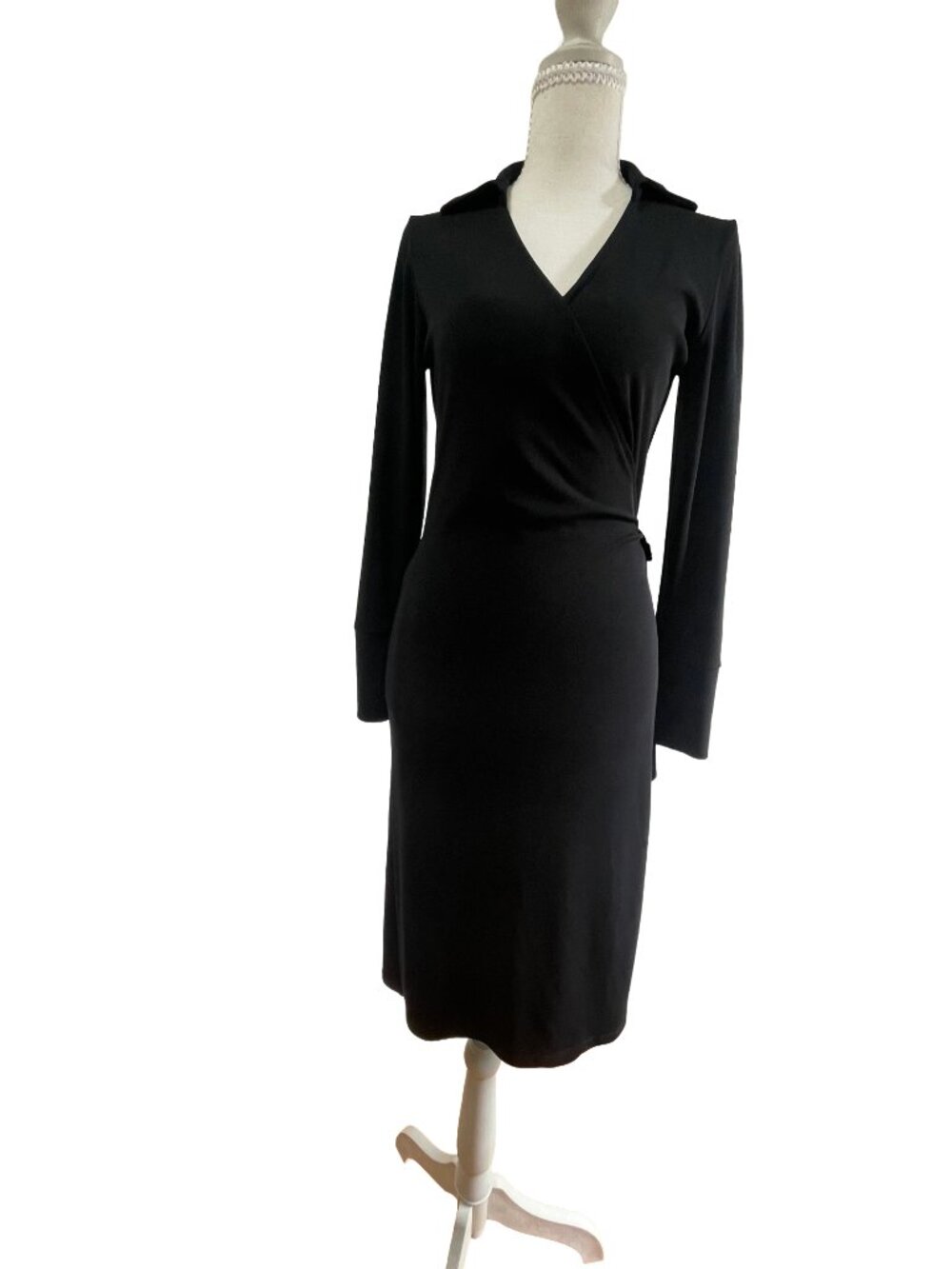 Banana Republic Black Wrap Dress Size S Tie Waist Midi Flowy